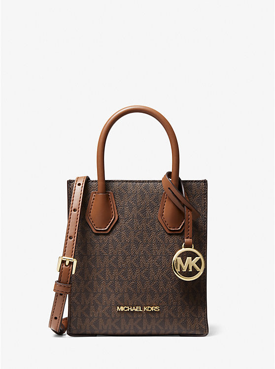 Michael Kors Mercer Extra-Small Logo and Leather Crossbody Bag (Mercer Mk Bag Brown)