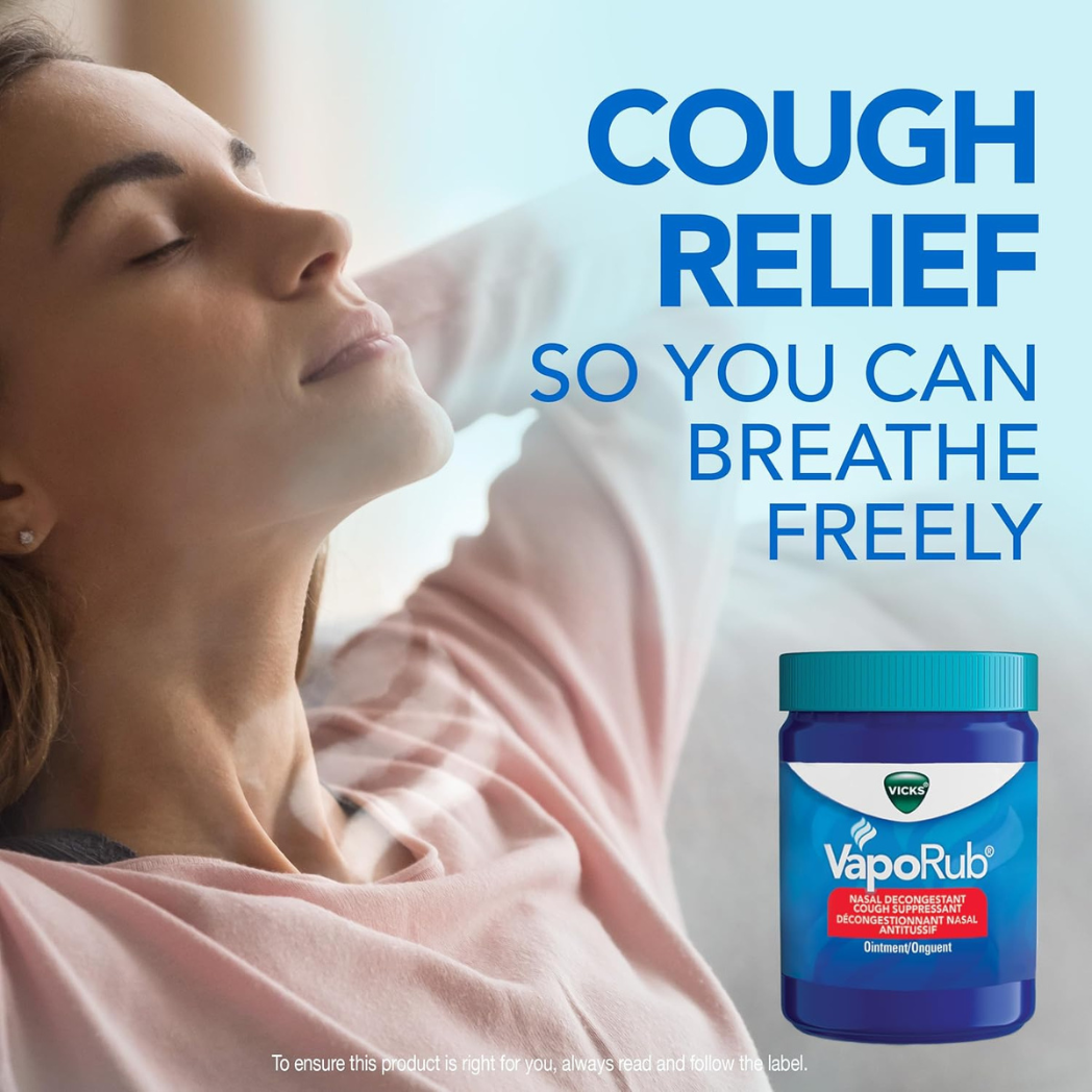 Vicks VapoRub Nasal Decongestant, Cough Suppressant, Chest Rub Ointment – Original Scent (100 g / 115 mL)