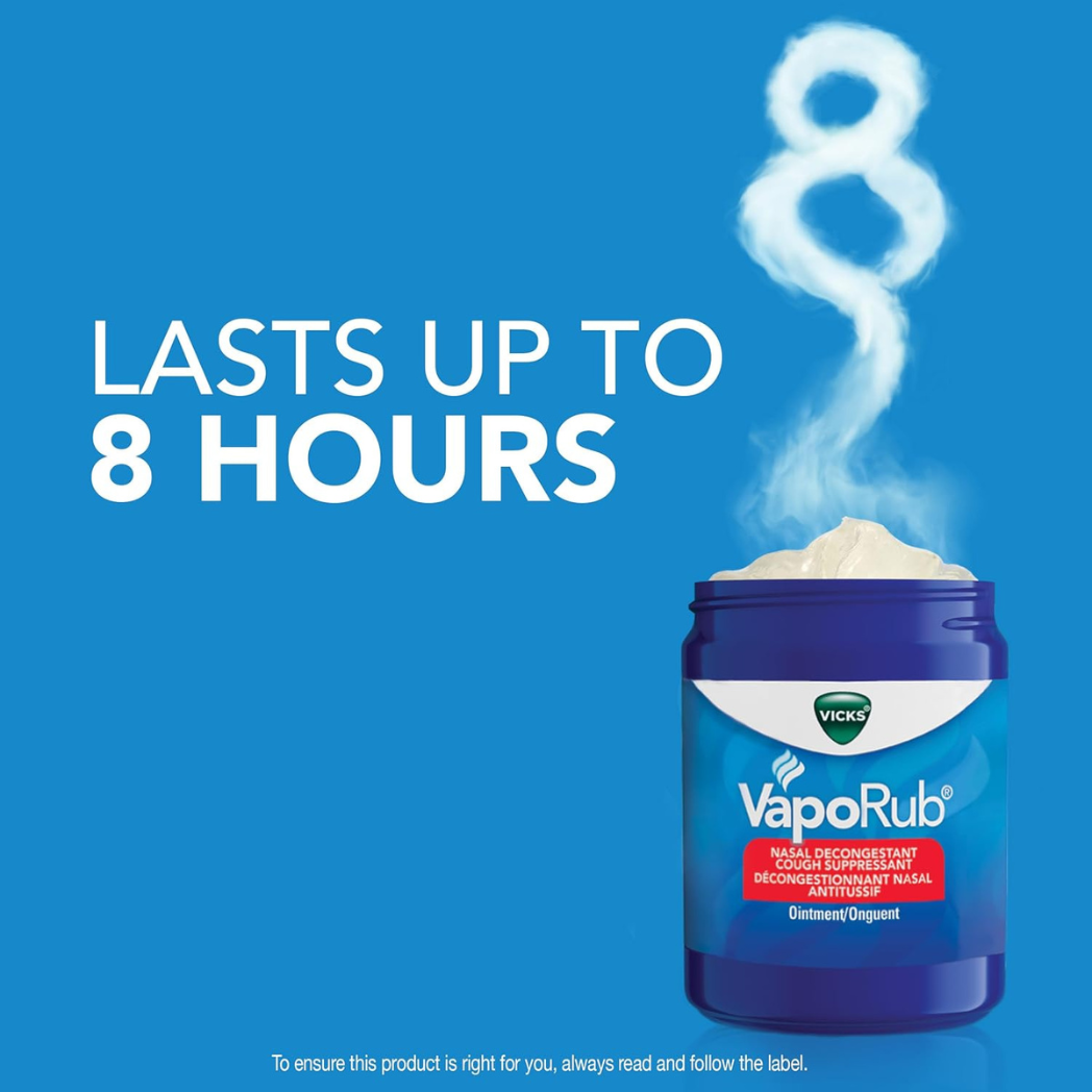 Vicks VapoRub Nasal Decongestant, Cough Suppressant, Chest Rub Ointment – Original Scent (100 g / 115 mL)