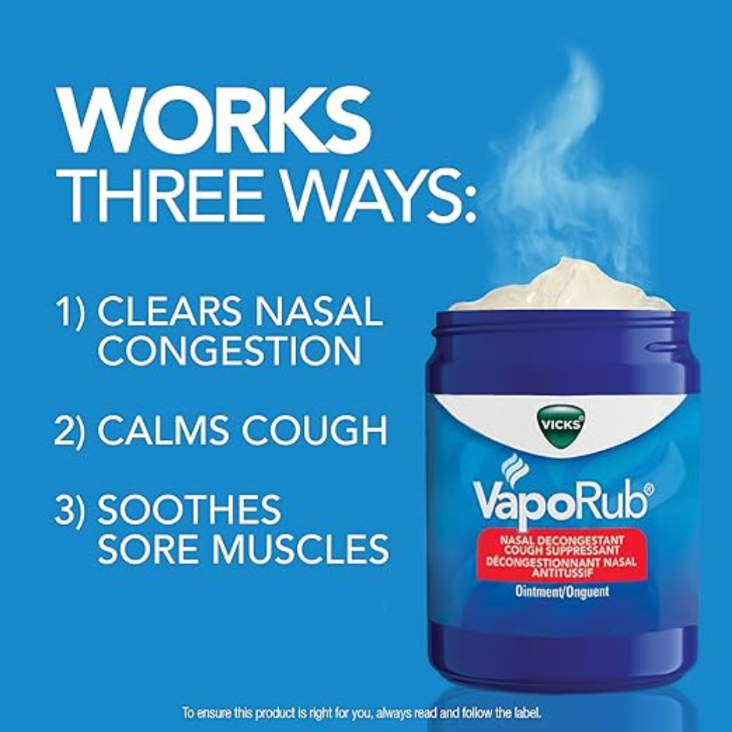 Vicks VapoRub Nasal Decongestant, Cough Suppressant, Chest Rub Ointment – Original Scent (100 g / 115 mL)