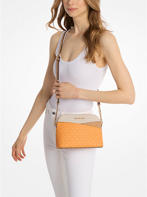 Michael Kors Jet Set Travel Medium Color-Block Signature Logo Crossbody Bag (mk travel bag orange pop multi )
