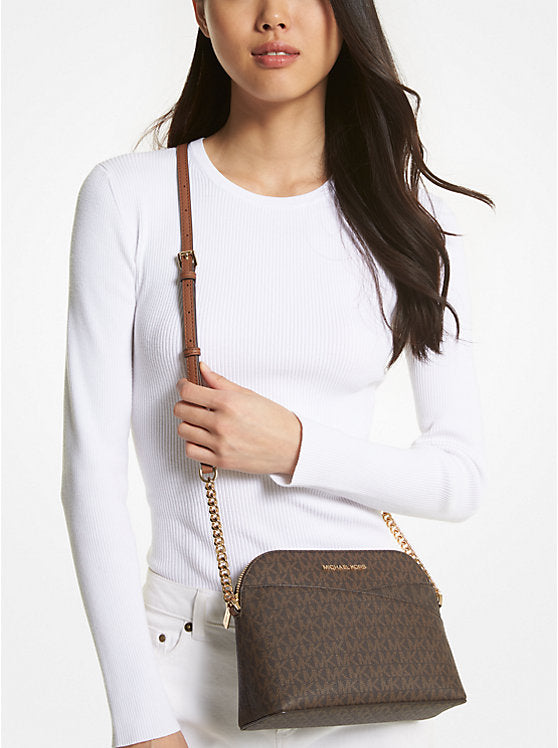 Michael Kors Jet Set Travel Medium Logo Dome Crossbody Bag (jet set travel mk dark brown )