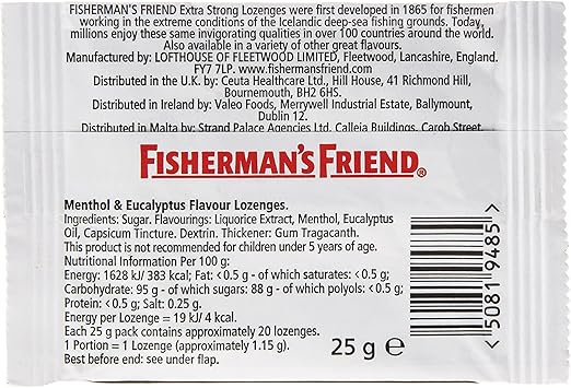 Fisherman’s Friend Original Extra Strong Menthol & Eucalyptus Lozenges Single Pack 25g